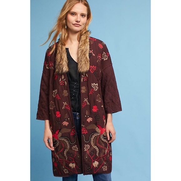 Anthropologie Jackets & Blazers - NWT Anthropologie Aiza Embroidered Faux Fur Coat
